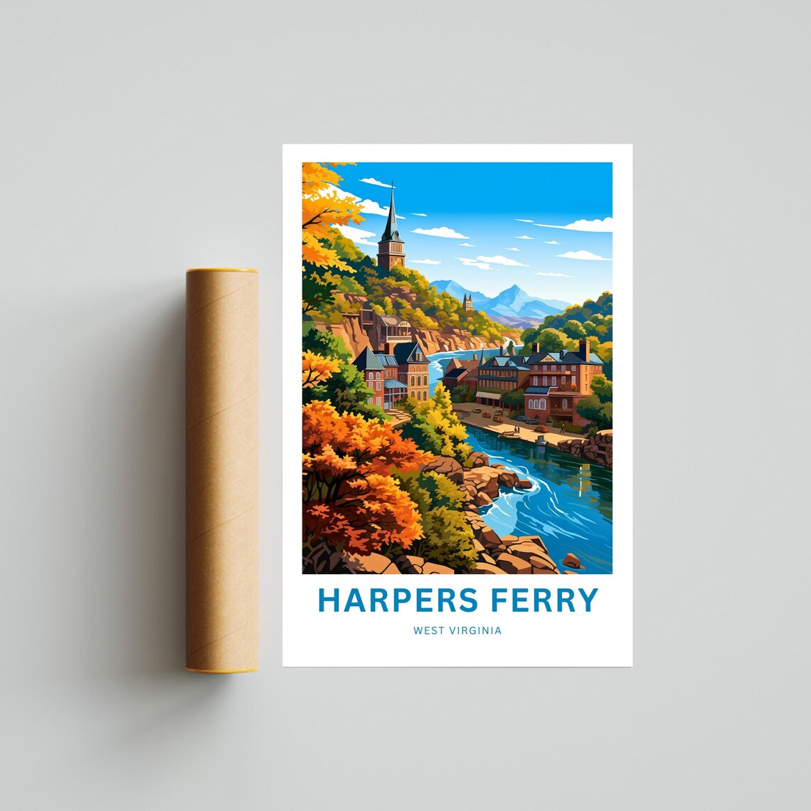 Harpers Ferry West Virginia Custom River Town Autumn Travel Poster - Image 4
