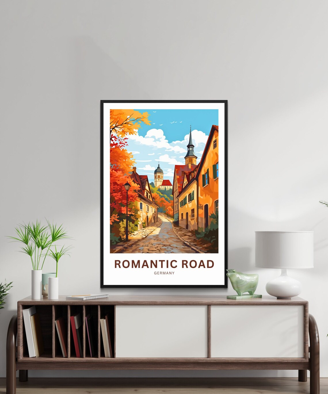 Romantic Road Germany Personalized Autumn Cobblestone Street Poster - Image 2