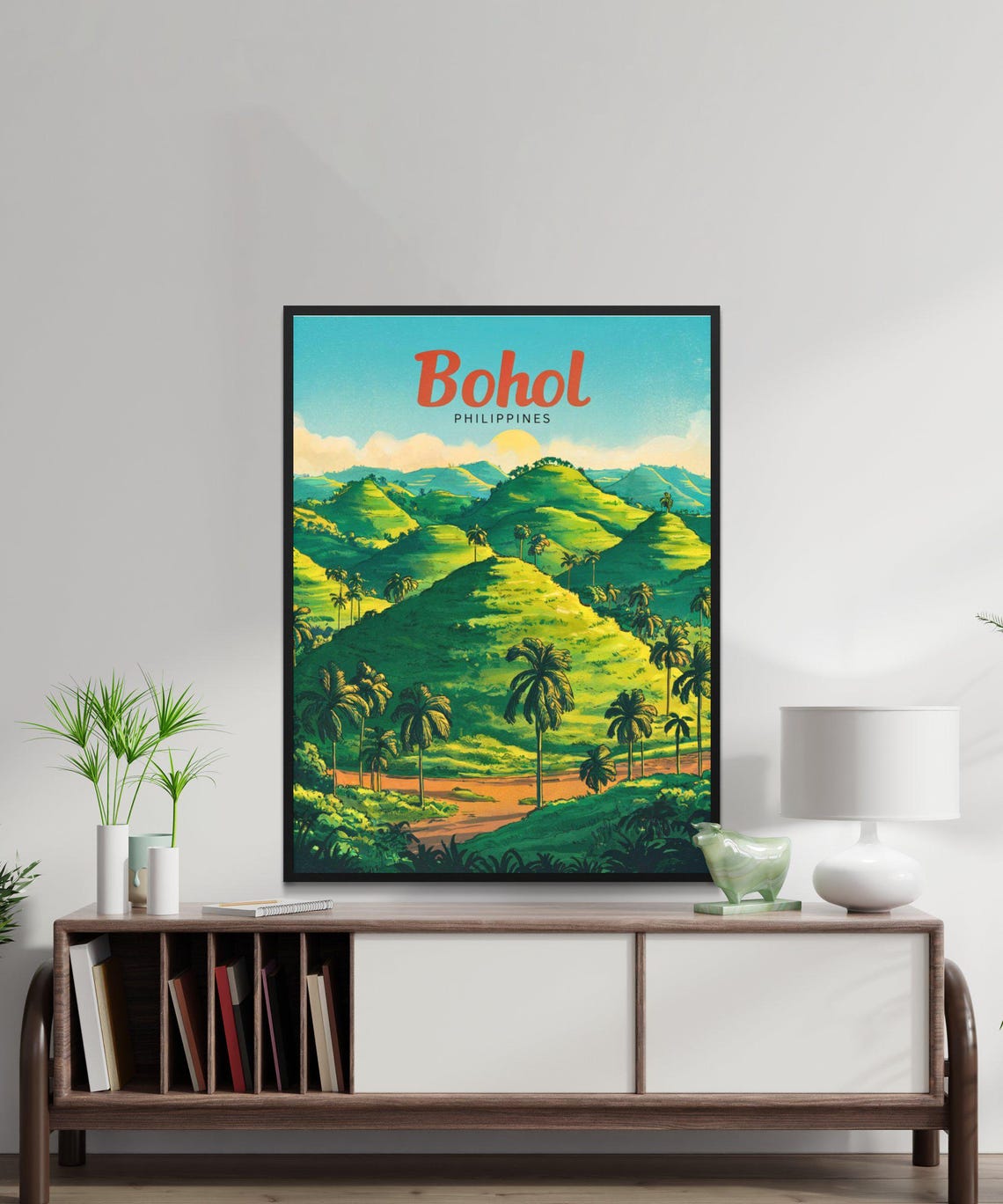 Bohol Philippines Vintage Chocolate Hills Palm Retro Travel Poster - Image 3