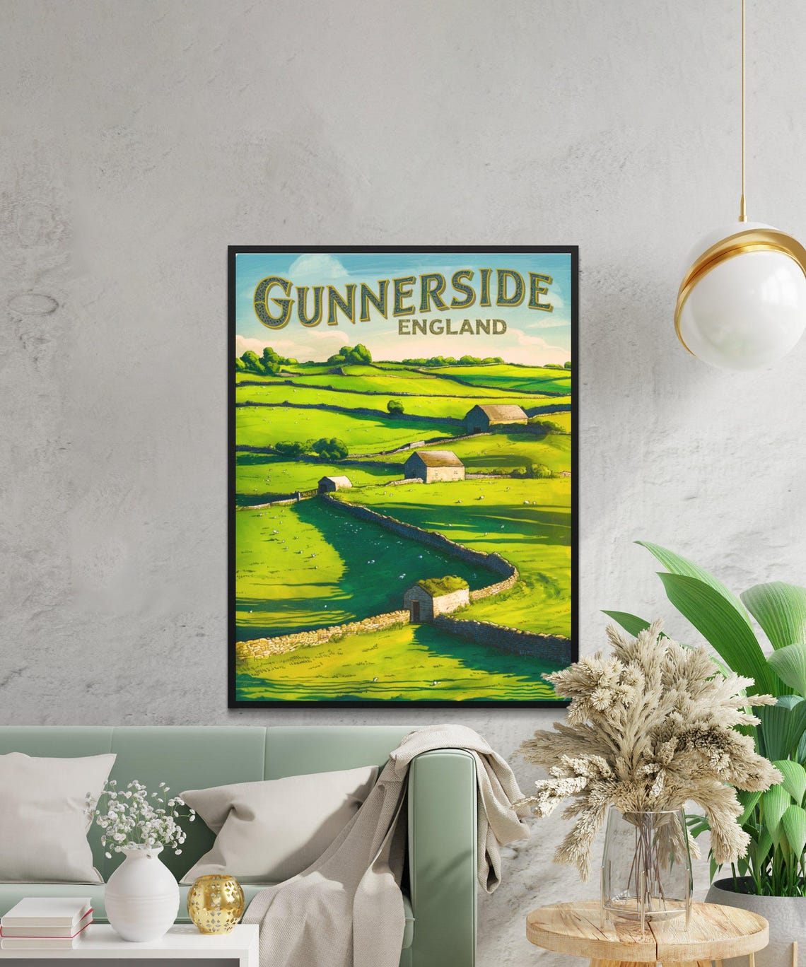 Gunnerside England Green Pastures Stone Walls Barns Countryside Poster - Image 3