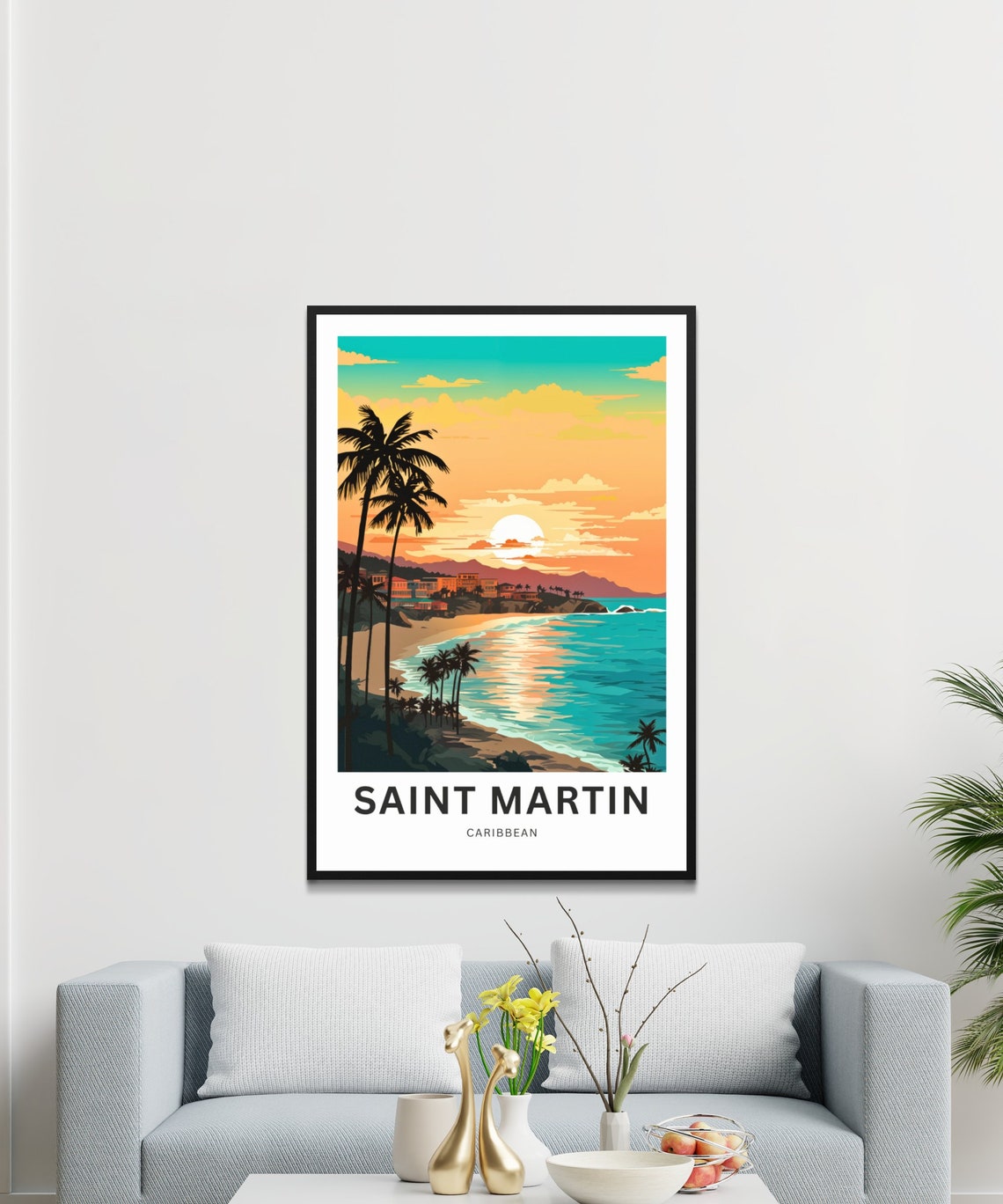 Saint Martin Personalized Caribbean Sunset Beach Palms Poster - Image 3