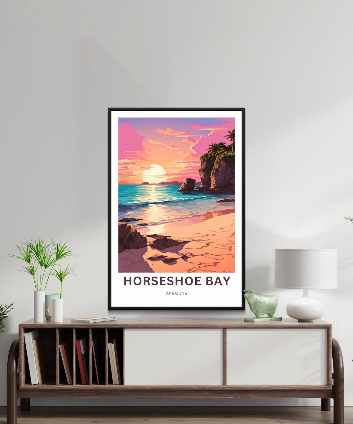 Horseshoe Bay Bermuda Pink Sunset Beach Rocky Cove Travel Poster - Image 2