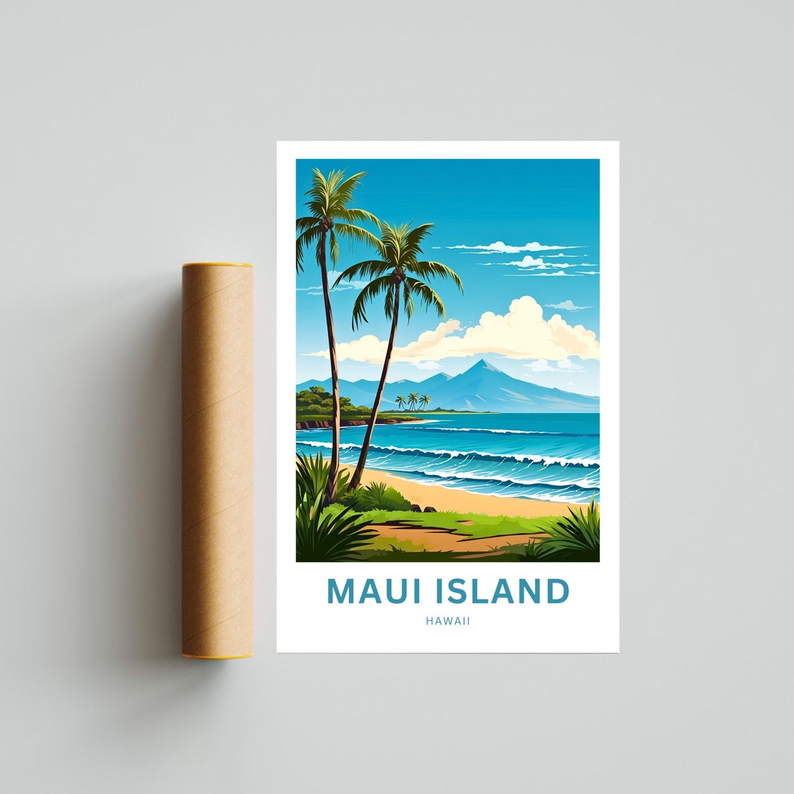 Maui Island Hawaii Beach With Palm Trees And Mountain View Poster - Image 4