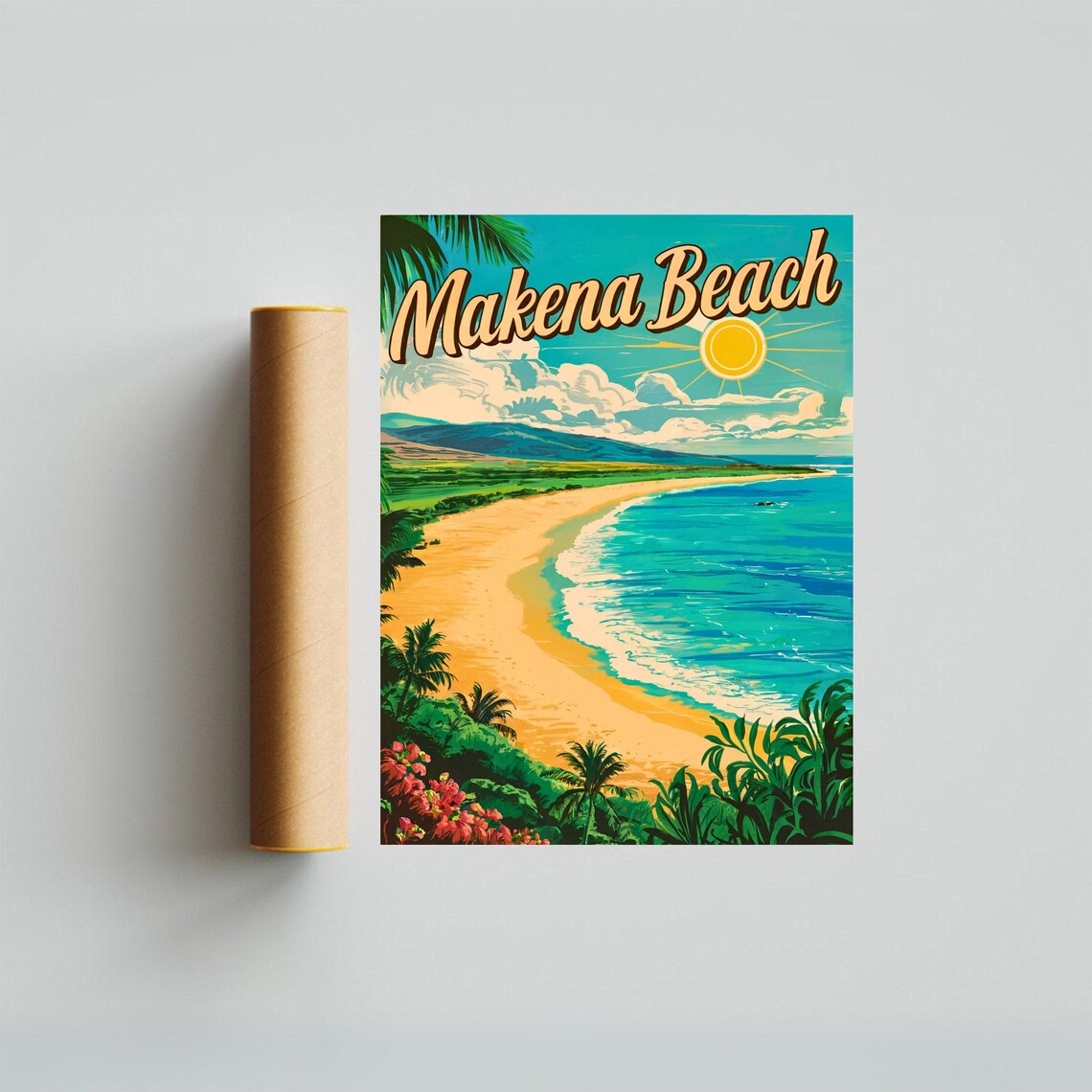 Makena Beach Hawaii Golden Sand Sunny Day Vintage Travel Poster - Image 3
