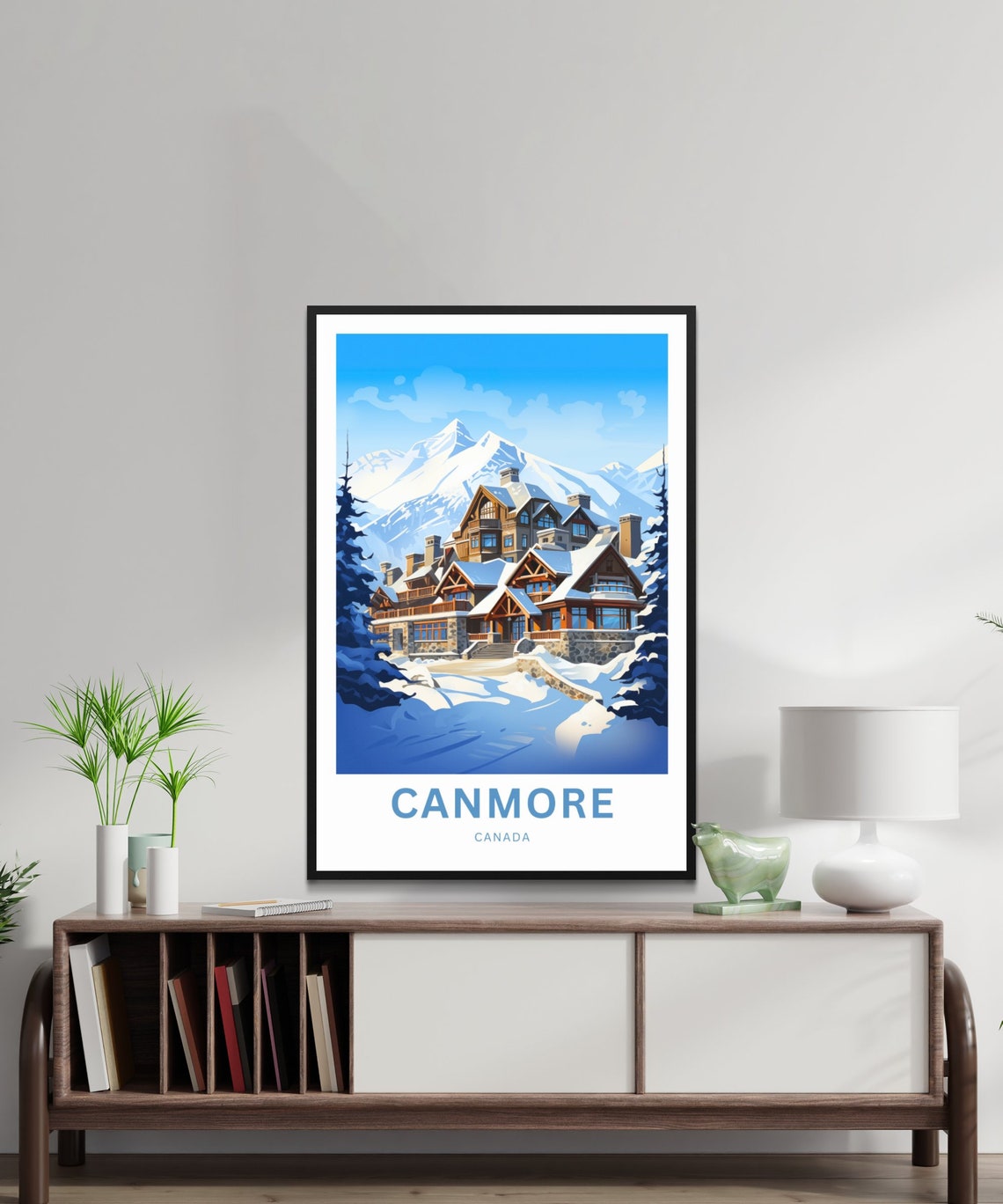 Canmore Canada Snowy Mountain Lodge Alpine Winter Personalized Poster - Image 2