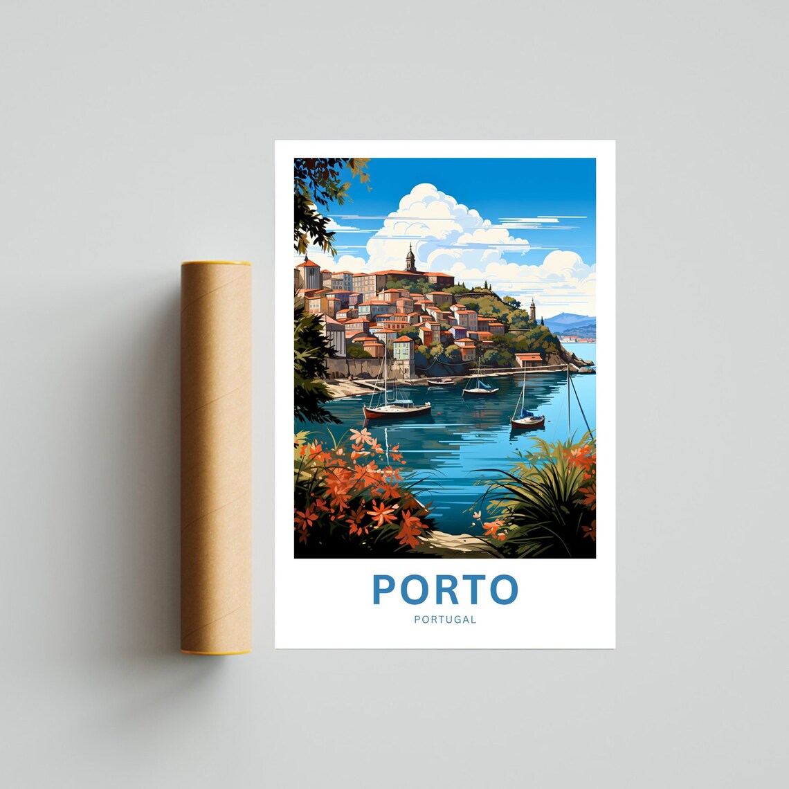 Personalized Porto Portugal Harbor Sailboats Flower View Poster - Image 4