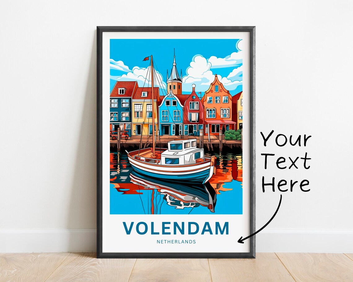 Personalized Volendam Netherlands Harbor Vintage Custom Travel Poster