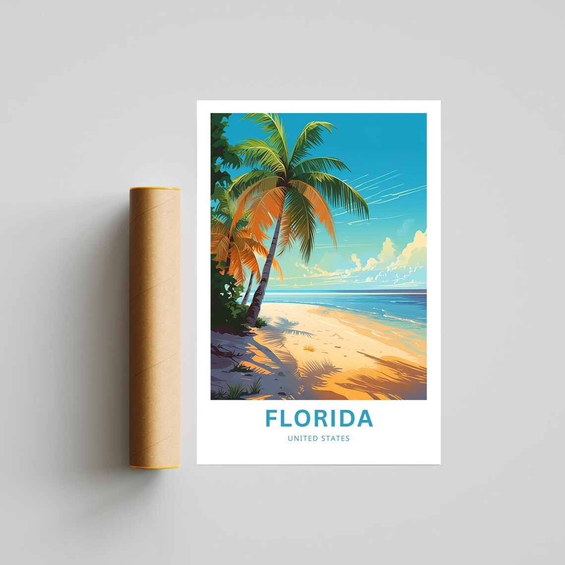 Florida Beach Leaning Palm Sunset Coastal Vintage Travel Poster - Image 4