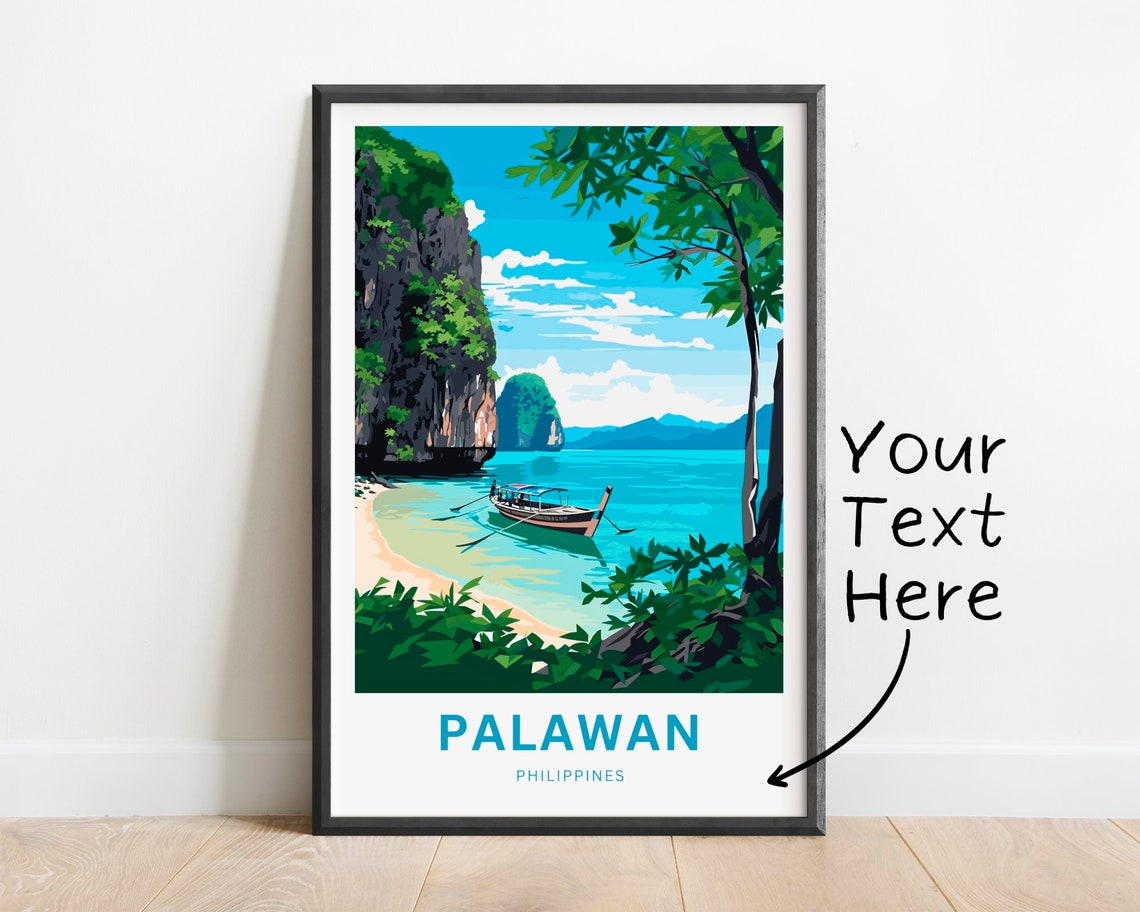 Personalized Palawan Philippines Travel Poster Longtail Beach Boat Art