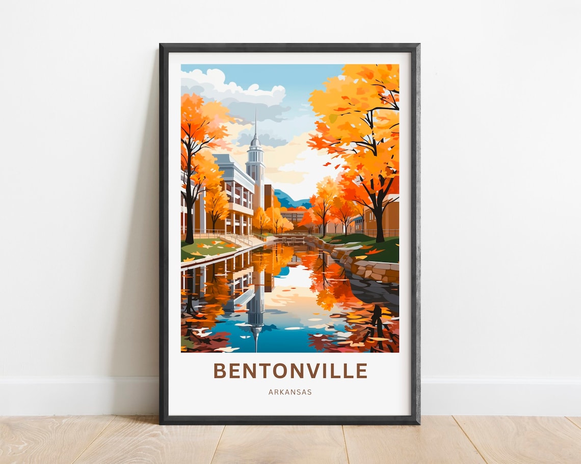 Bentonville Arkansas Autumn Riverwalk Tower Scene Travel Poster