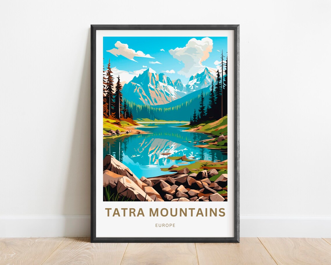 Tatra Mountains Europe Alpine Lake Reflection Peaks Travel Poster