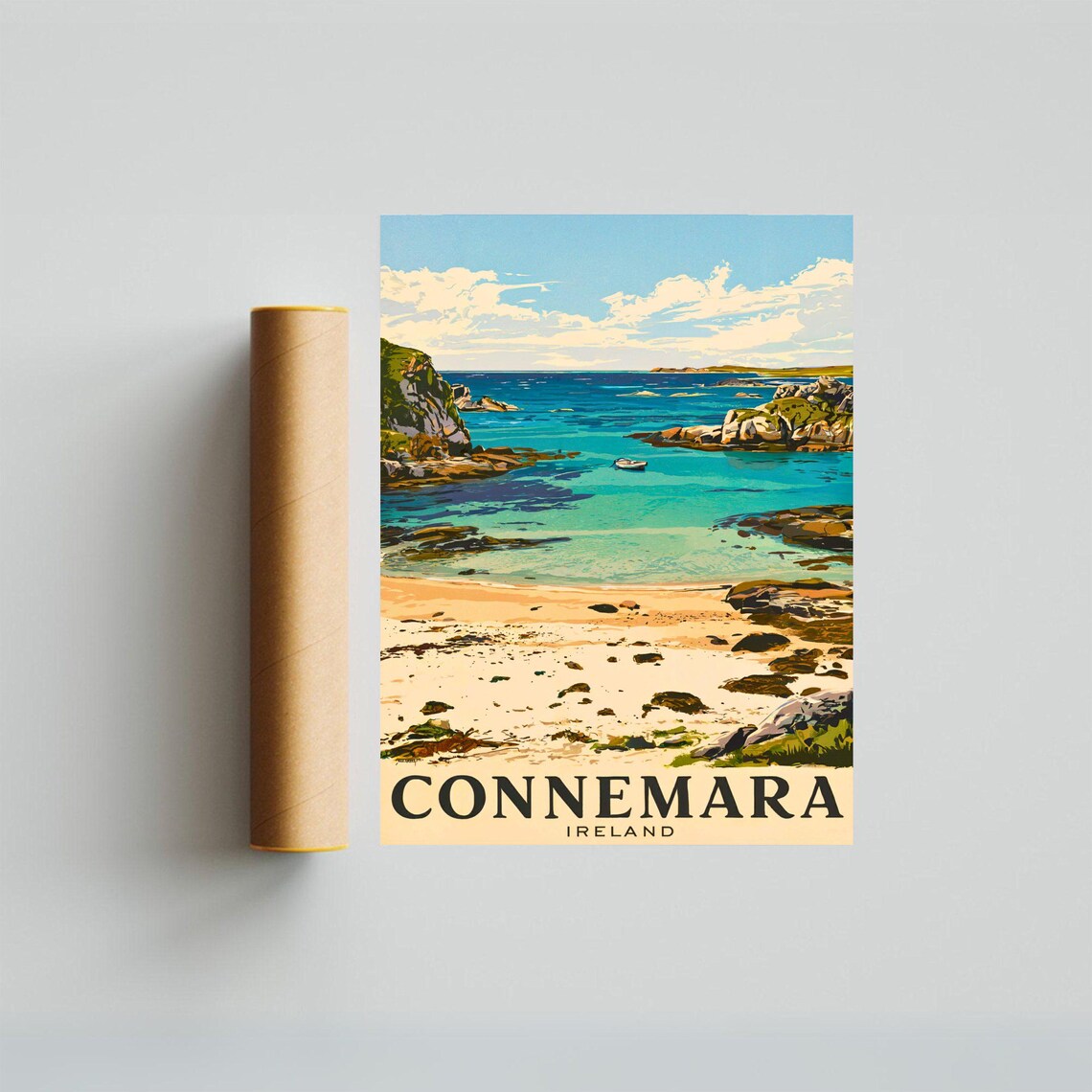Connemara Ireland Sandy Cove Turquoise Bay Boats Scenic Travel Poster - Image 4