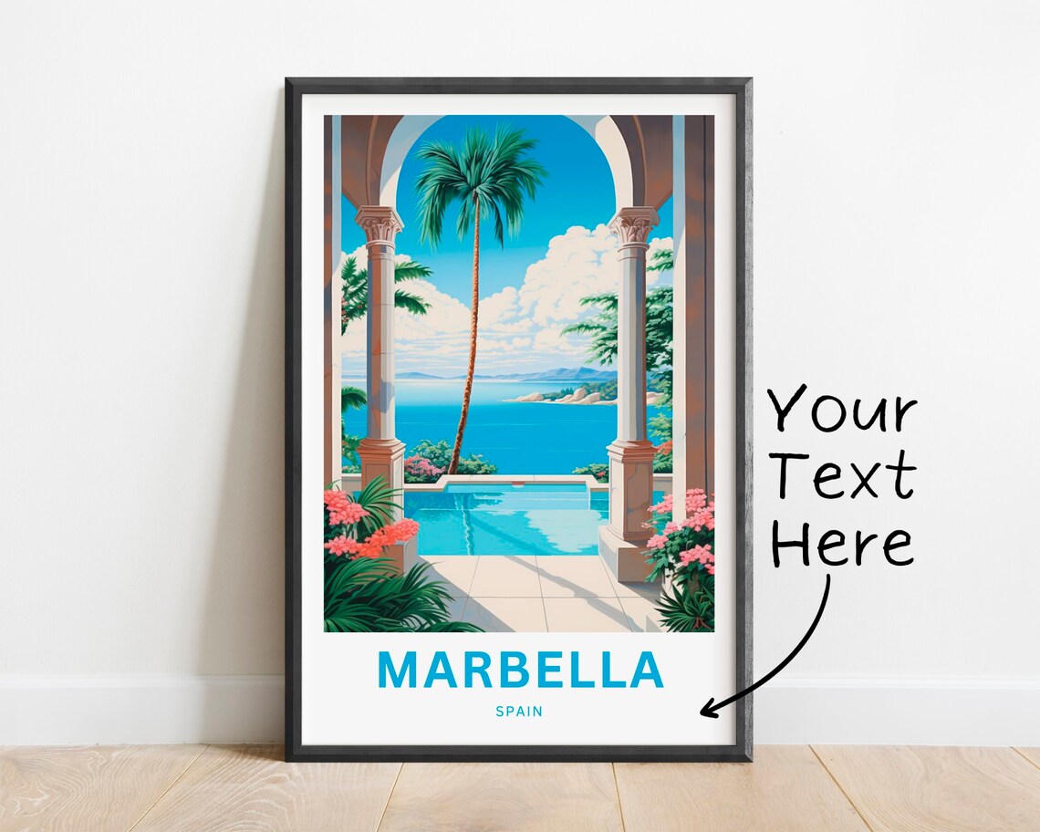 Marbella Spain Seaside Terrace Pool Palm Personalized Art Print