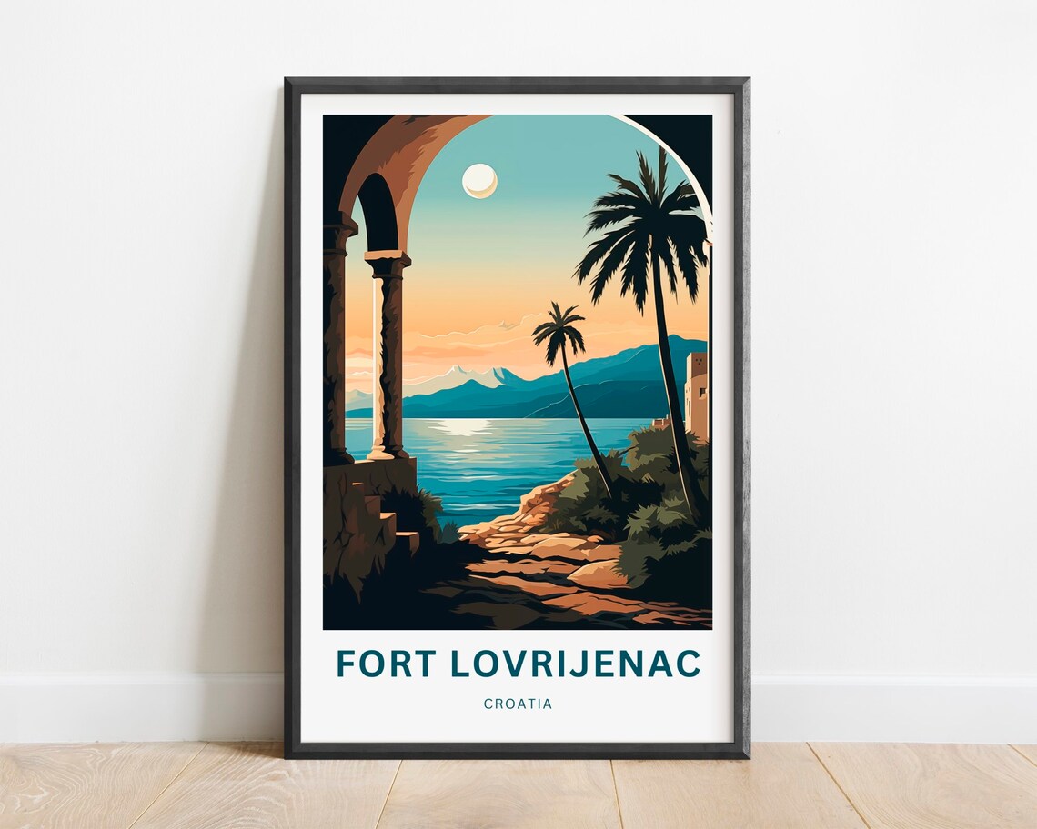 Fort Lovrijenac Croatia Moonlit Palm Terrace Sunset Travel Poster