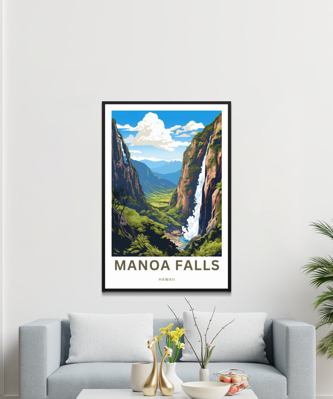 Manoa Falls Hawaii Travel Poster Twin Falls Green Valley Art - Image 3