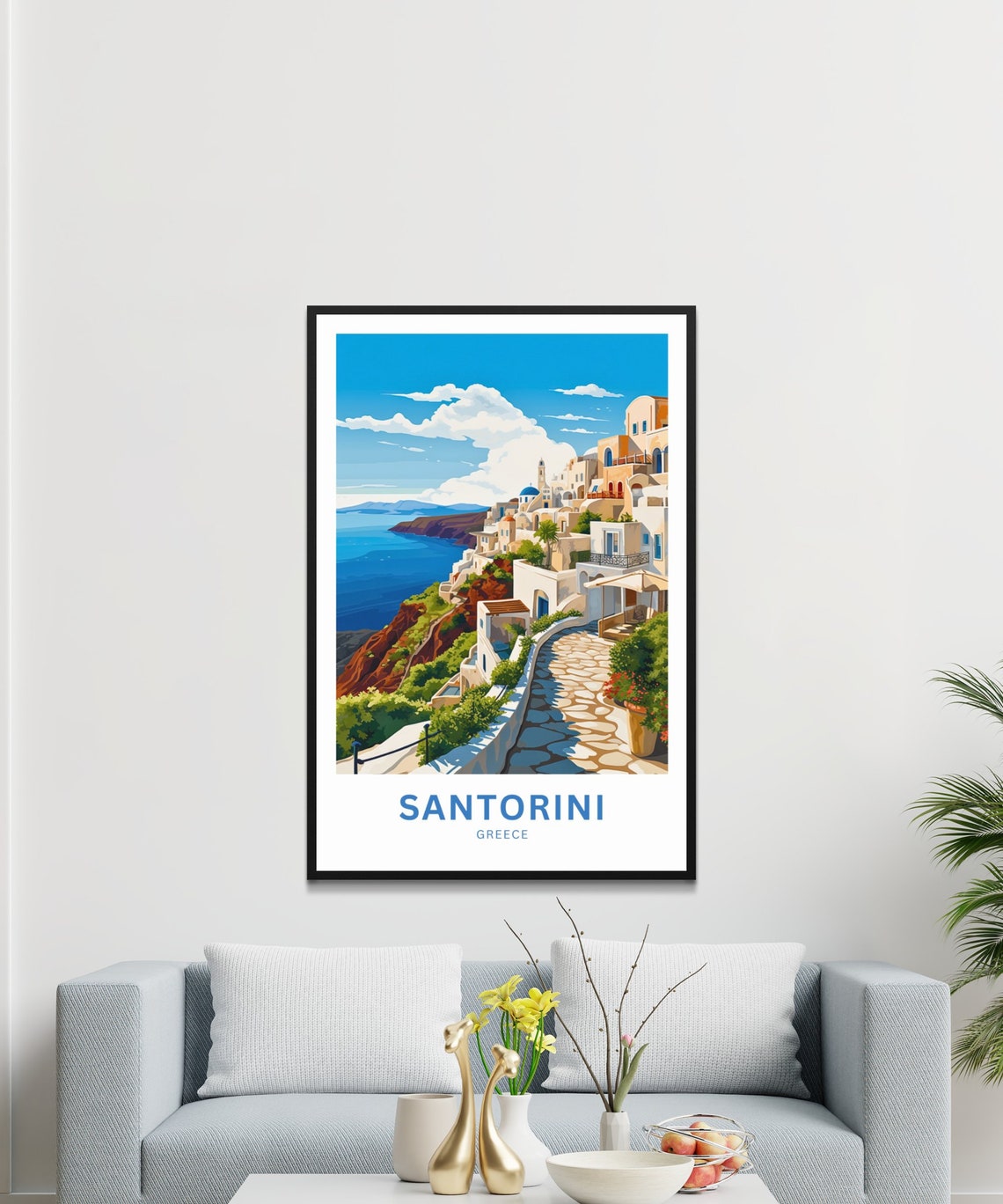 Santorini Greece Cliffside Village Caldera View Stone Path Poster - Image 2