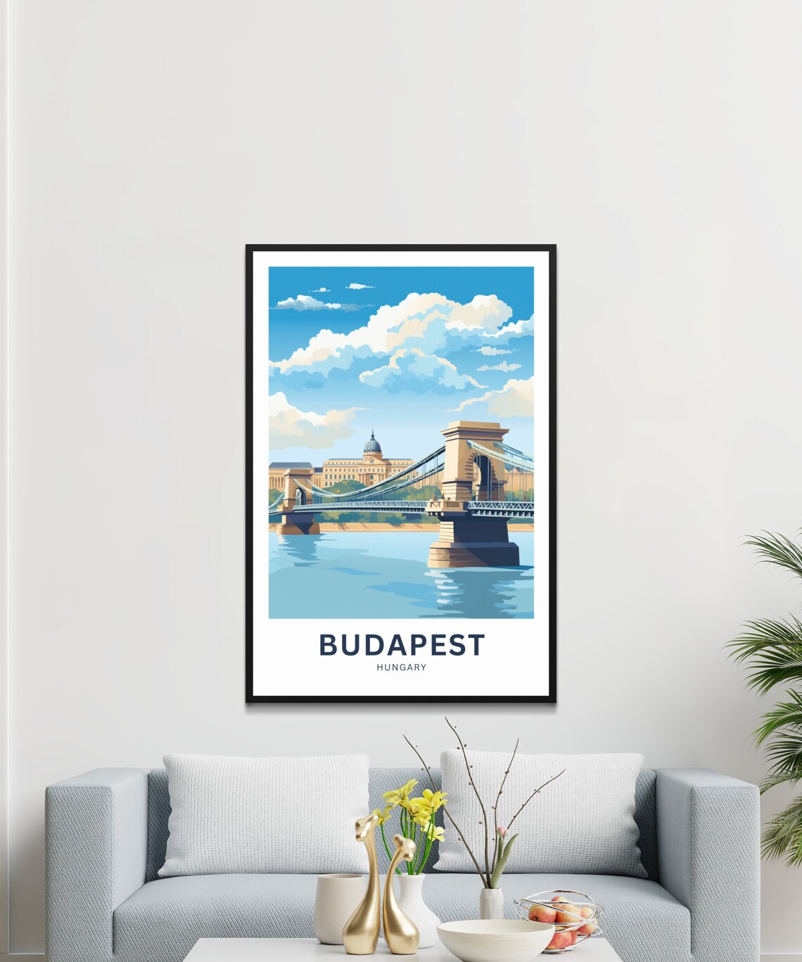 Budapest Hungary Chain Bridge Danube River Landmark Travel Poster - Image 3