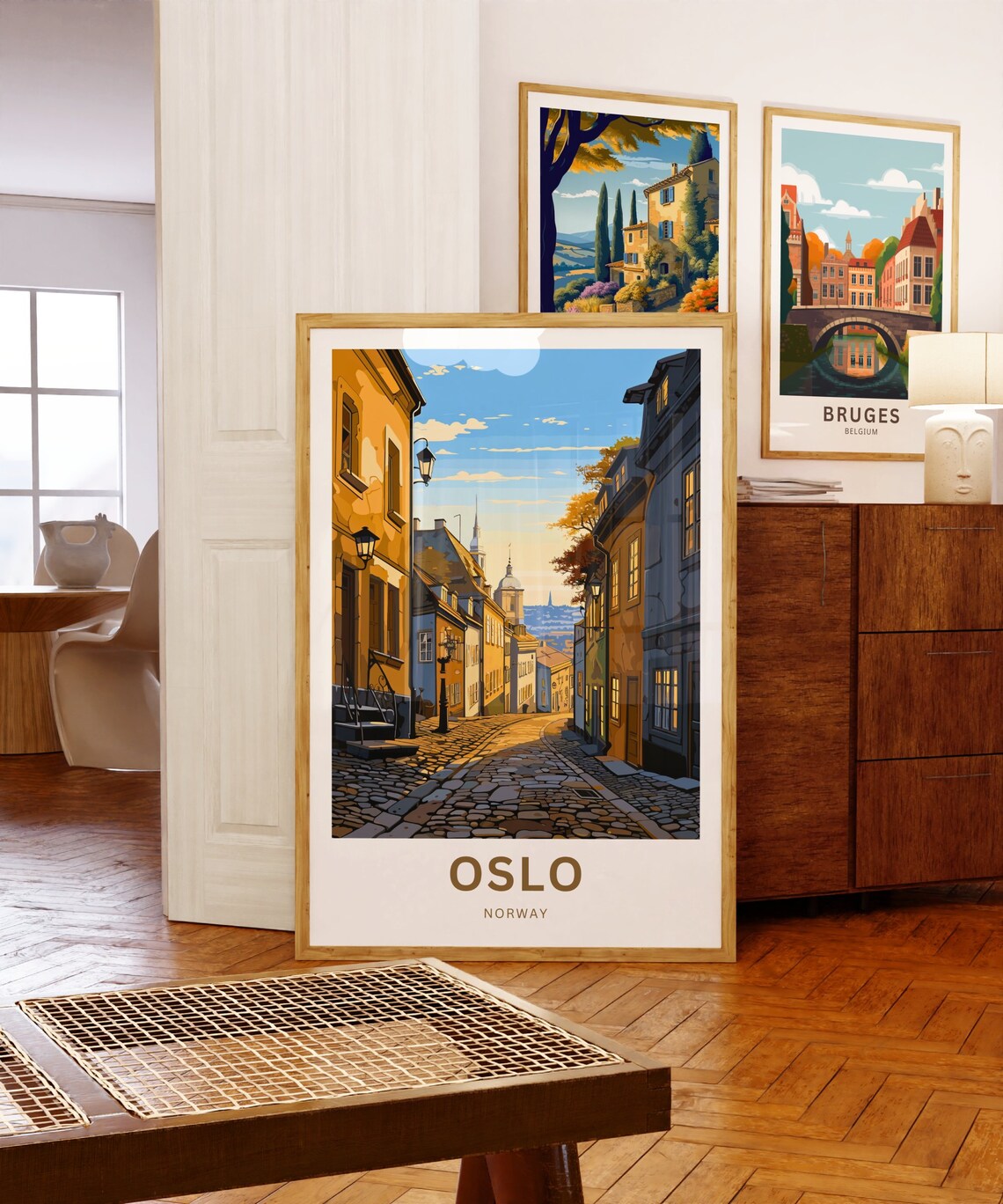 Oslo Norway Historic Street Ochre Houses Vintage Travel Poster - Image 5