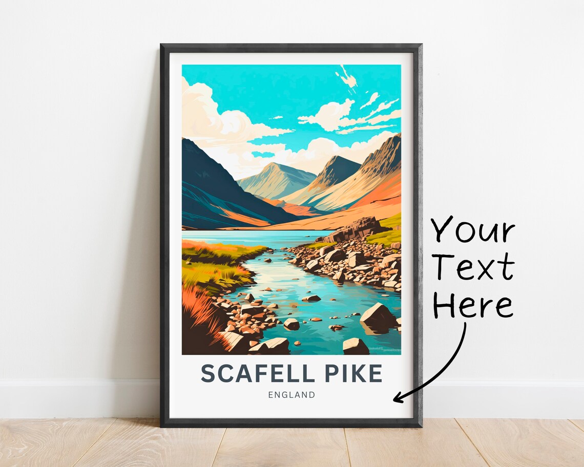 Personalized Scafell Pike Mountain Lake Custom Vintage Travel Poster