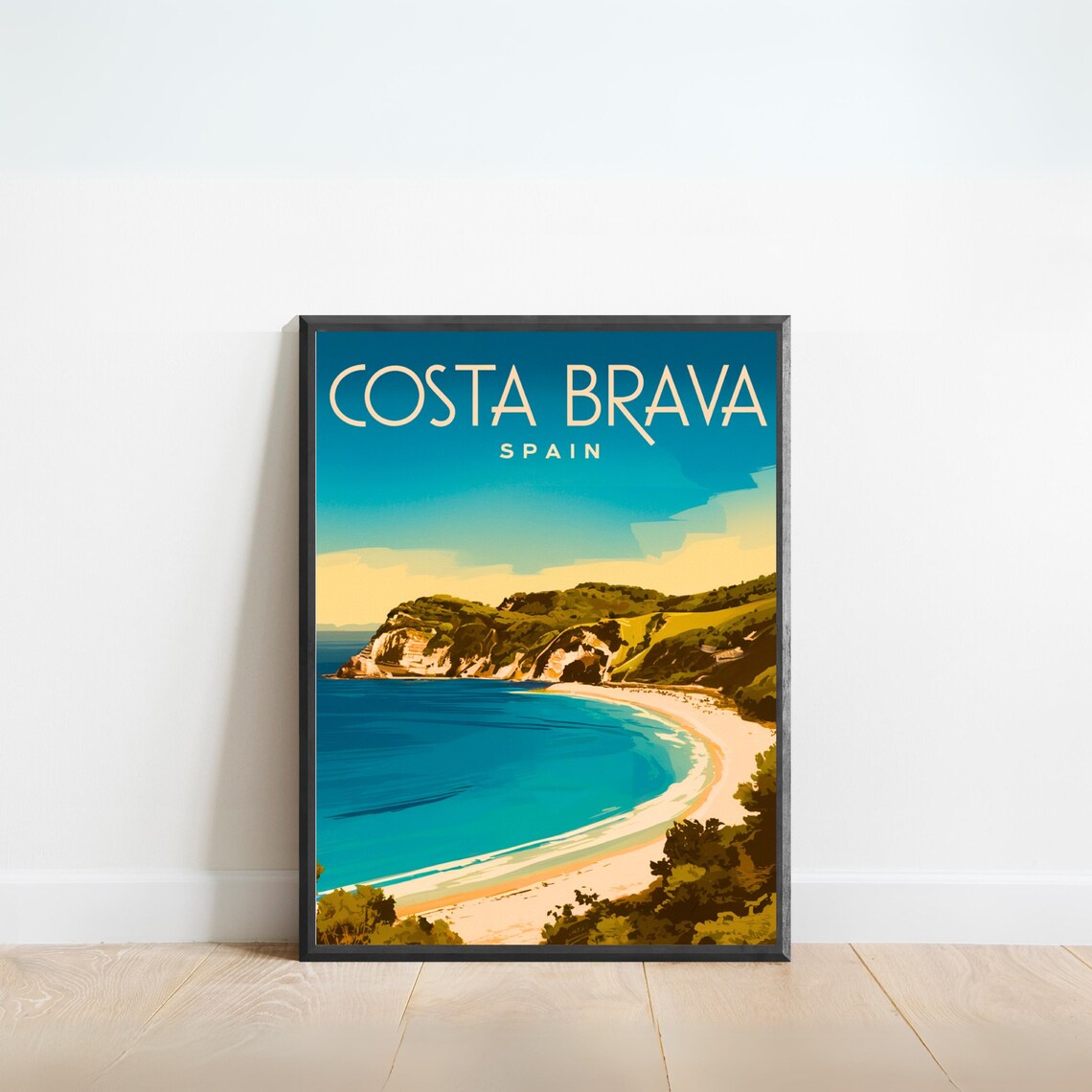 Costa Brava Spain Beach Vintage Style Retro Travel Art Poster