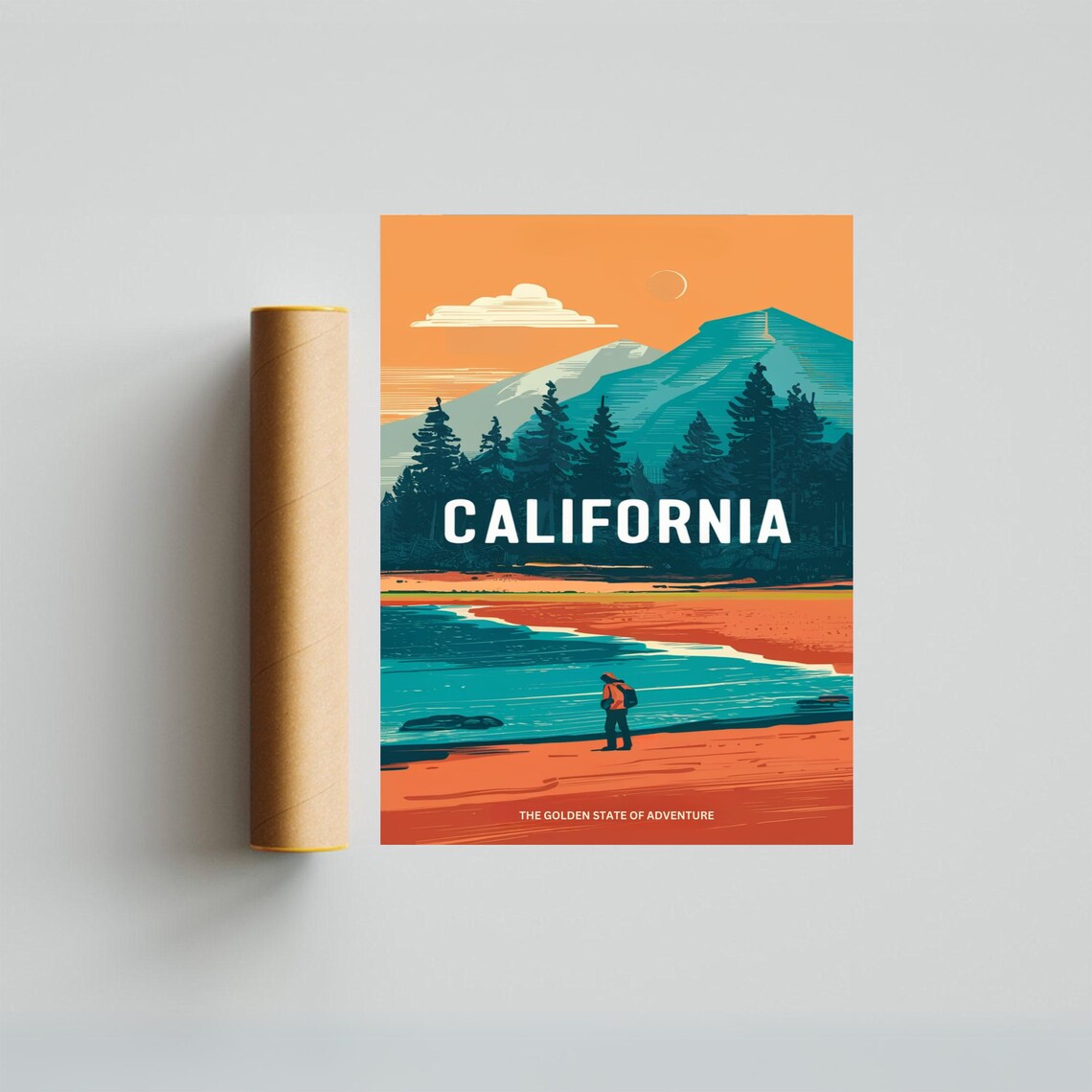 California Mountain Hiker Lake Adventure Vintage Travel Poster - Image 3