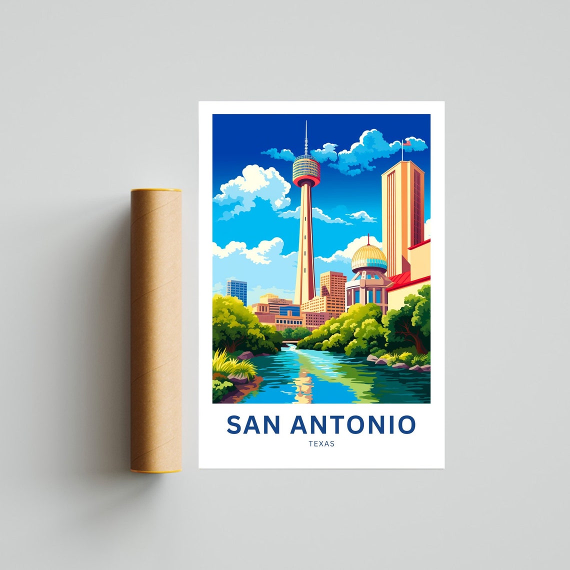 Personalized San Antonio Texas Tower River Custom Text Poster - Image 4
