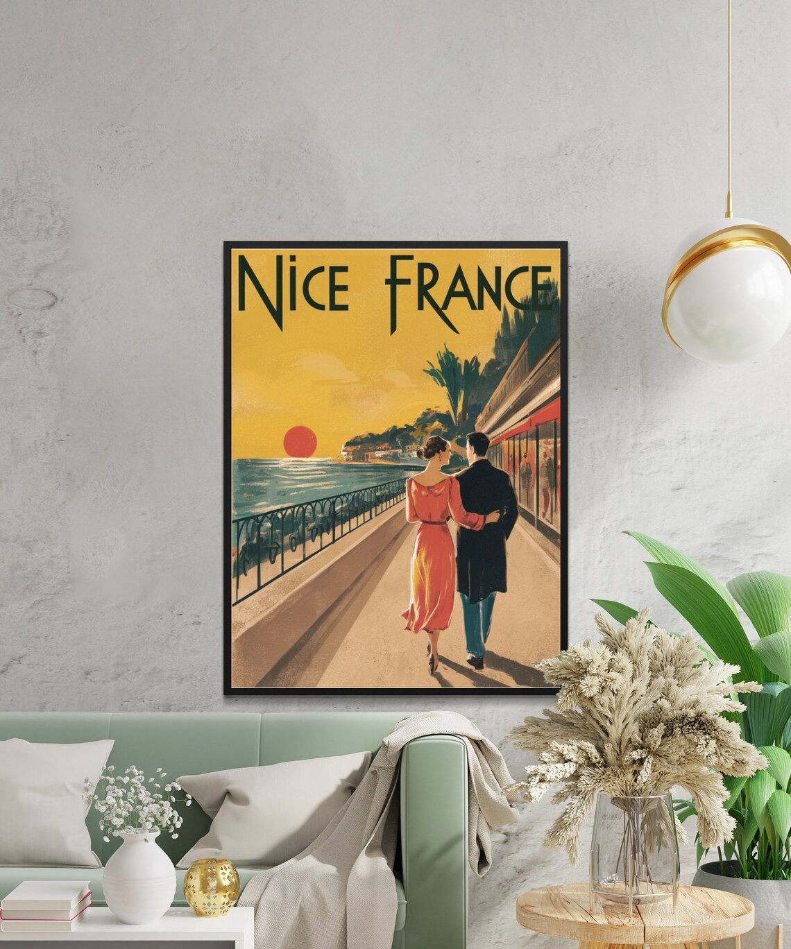 Nice France Art Deco Couple Strolling Sunset Promenade Poster - Image 2