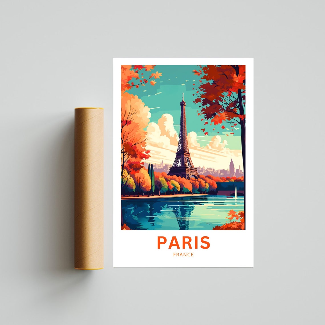 Paris France Eiffel Tower Autumn Reflection Riverside Travel Poster - Image 5