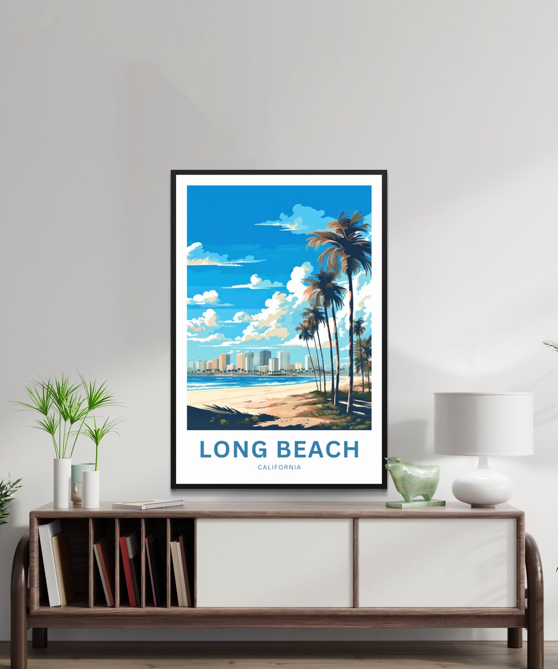 Personalized Long Beach California Beach Palm Skyline Poster - Image 2