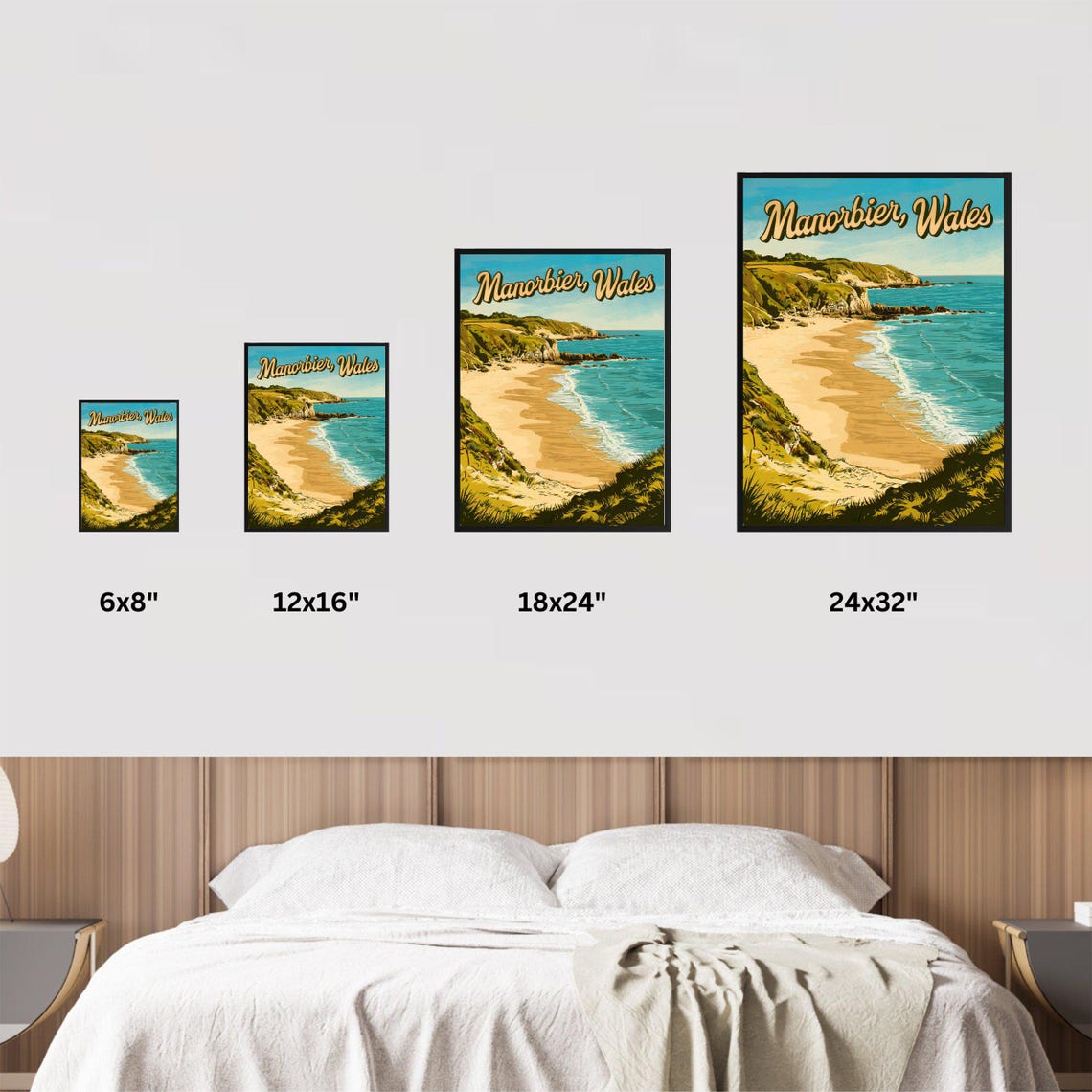 Manorbier Wales Vintage Retro Coastal Beach Scene Travel Poster - Image 3