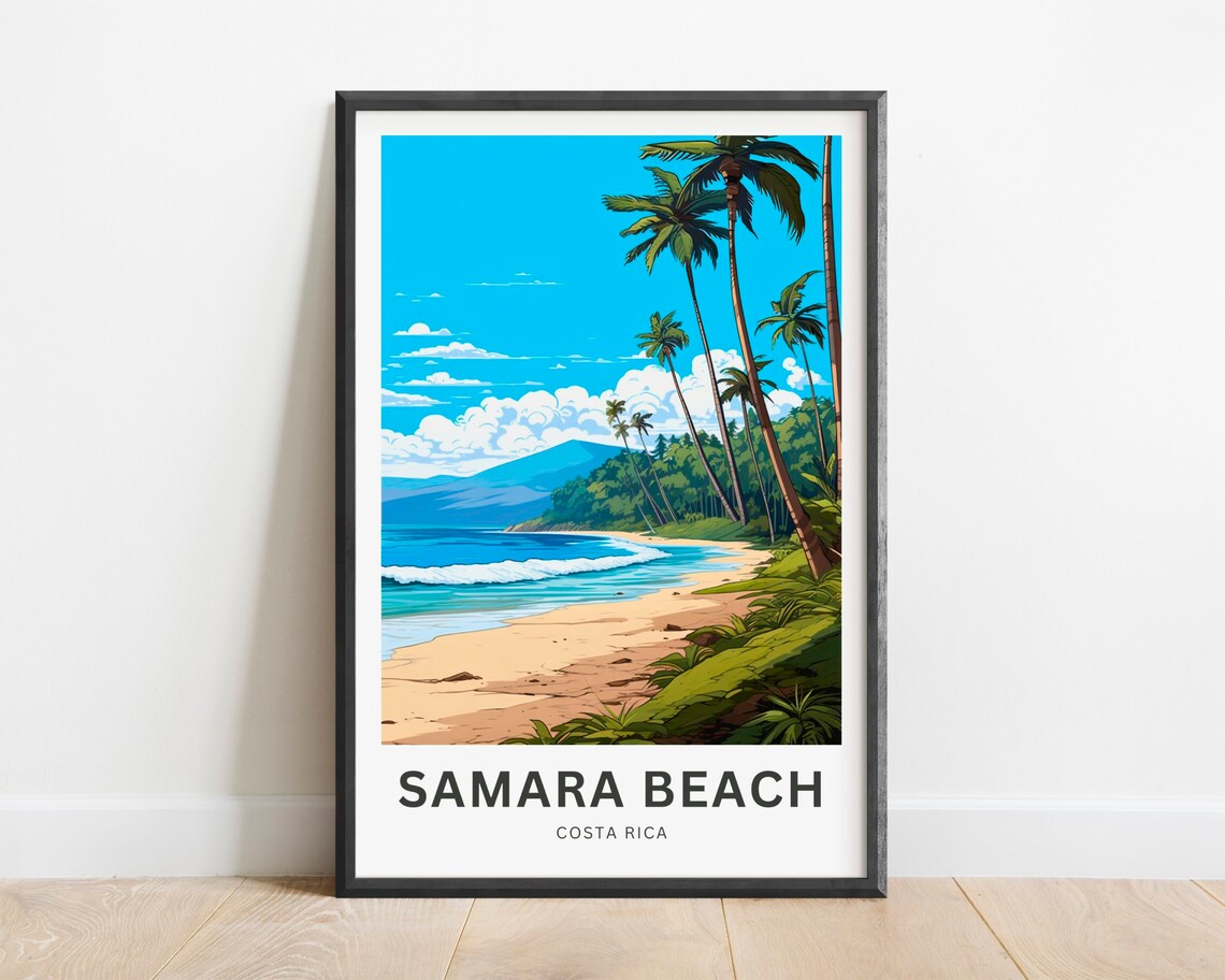 Samara Beach Costa Rica Tropical Palm Beach Vintage Travel Poster
