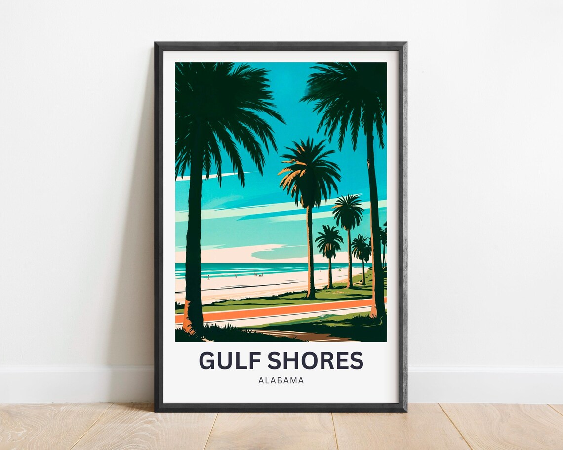 Gulf Shores Alabama Palm Beach Boardwalk Coastal Travel Poster