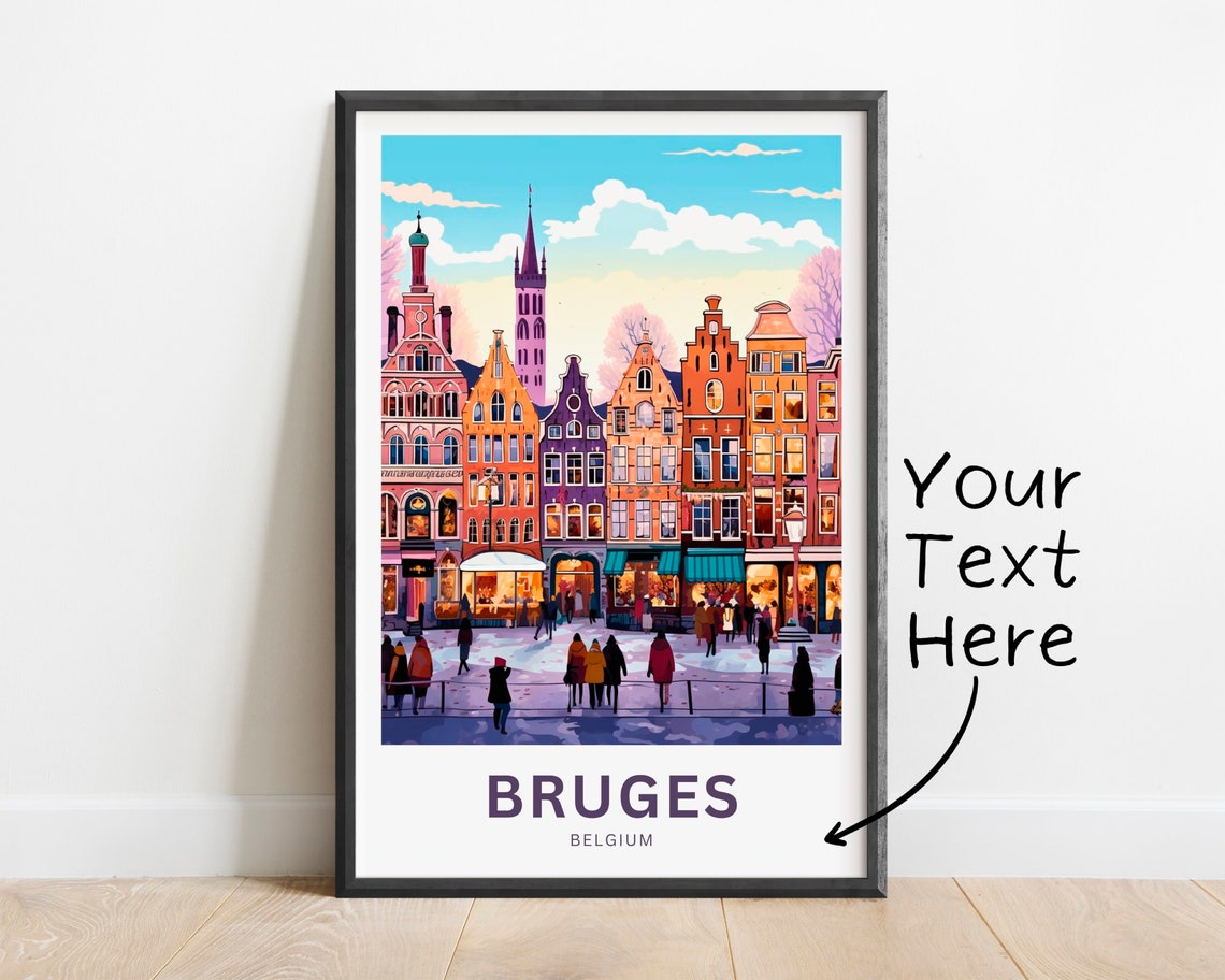 Personalized Bruges Belgium Winter Square Custom Vintage Travel Poster