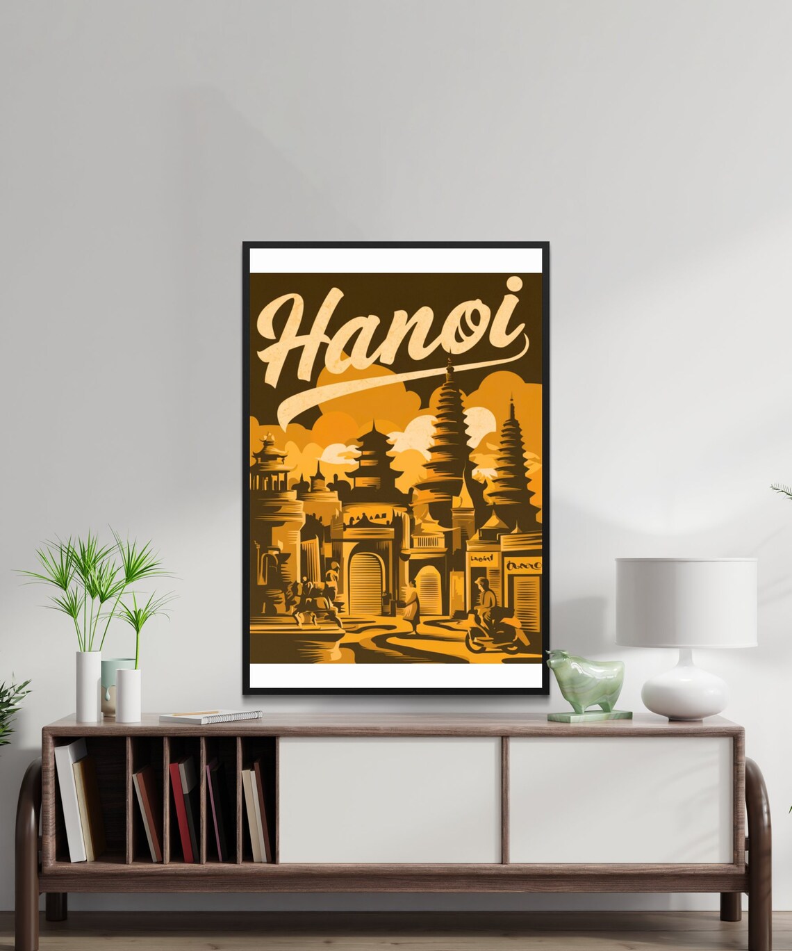 Hanoi Vietnam Vintage Old Pagoda Streets Sepia Travel Poster - Image 2