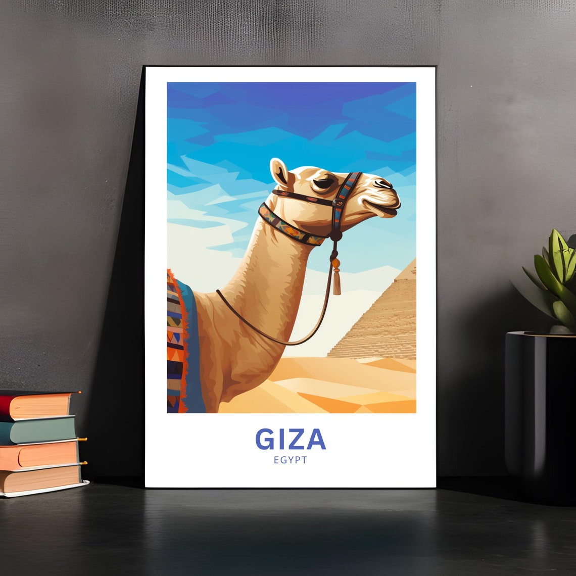 Giza Egypt Camel Pyramid Patterned Saddle Desert Scene Poster - Image 4