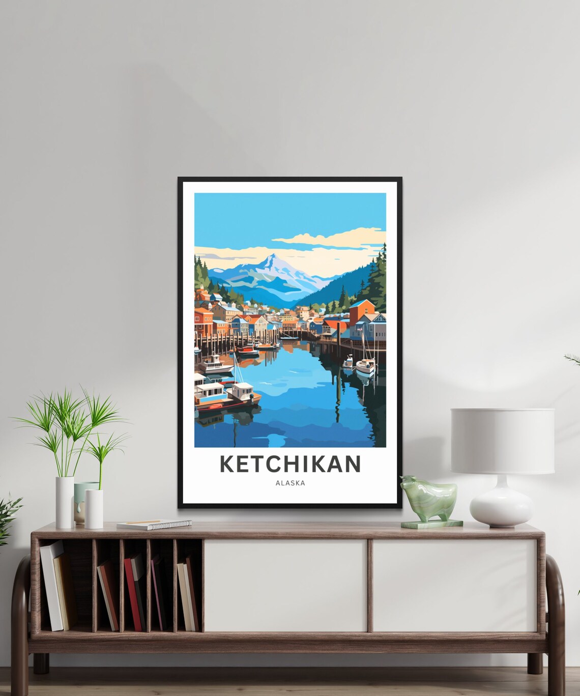 Personalized Ketchikan Alaska Marina Boats Mountain Travel Poster - Image 2