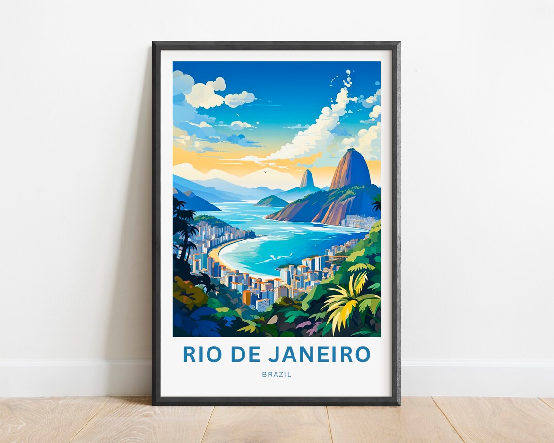 Rio De Janeiro Brazil Sugarloaf Mountain Bay Skyline Travel Poster