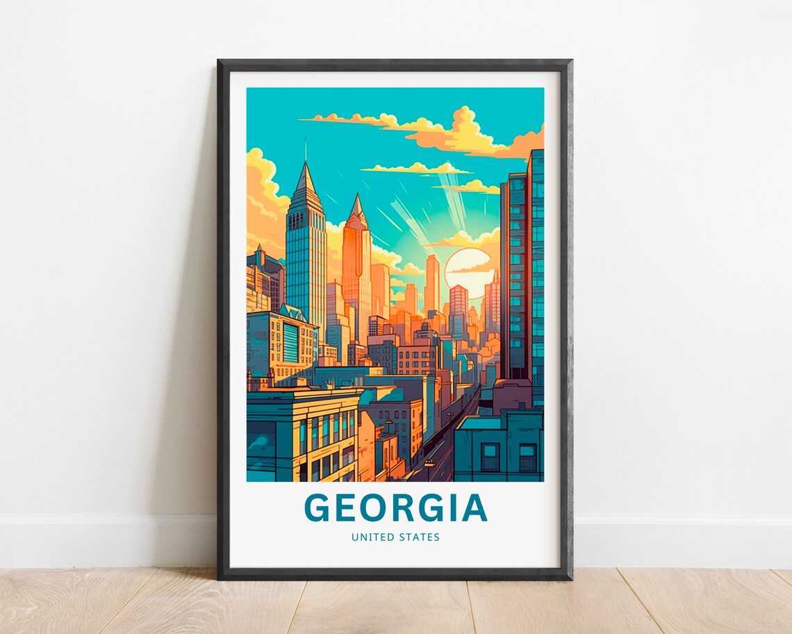 Georgia USA Vibrant City Skyline Sunset Skyscraper Art Travel Poster