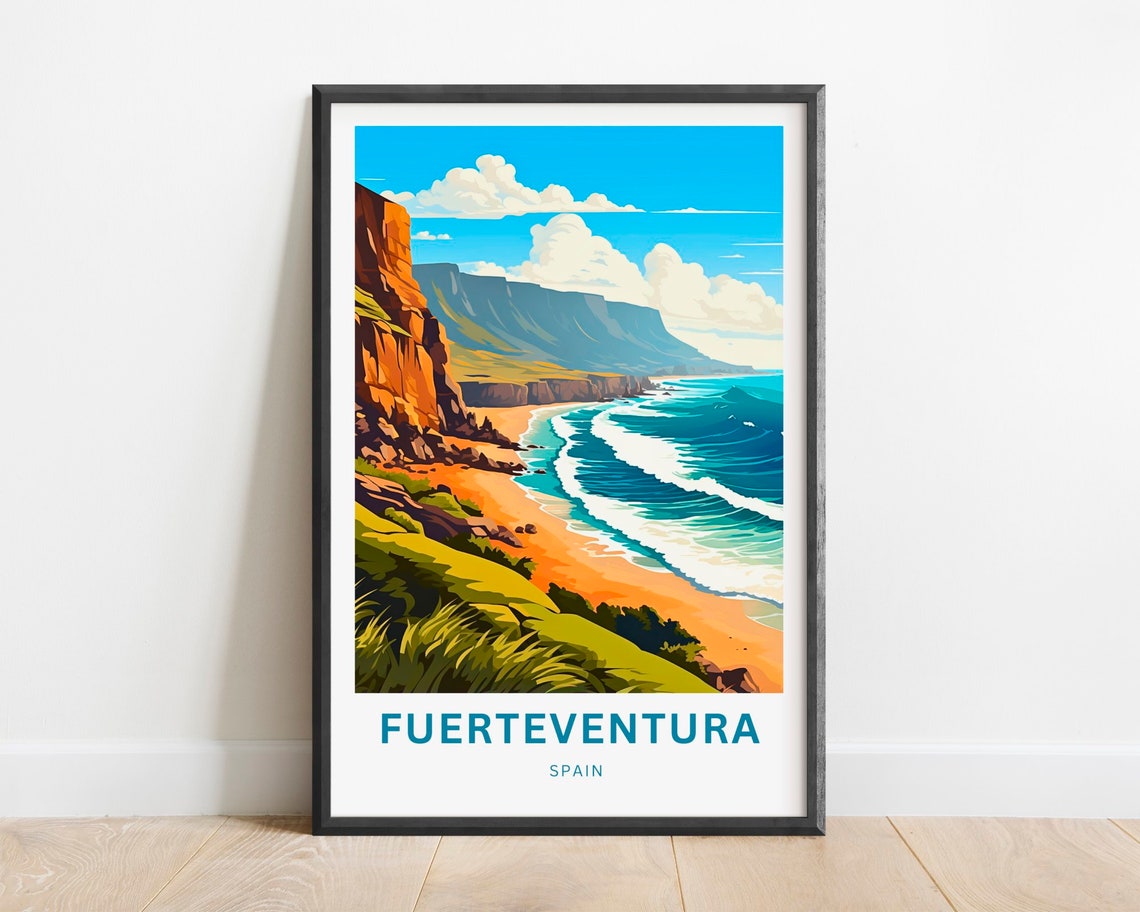 Fuerteventura Spain Dramatic Red Cliffs And Rolling Surf Poster