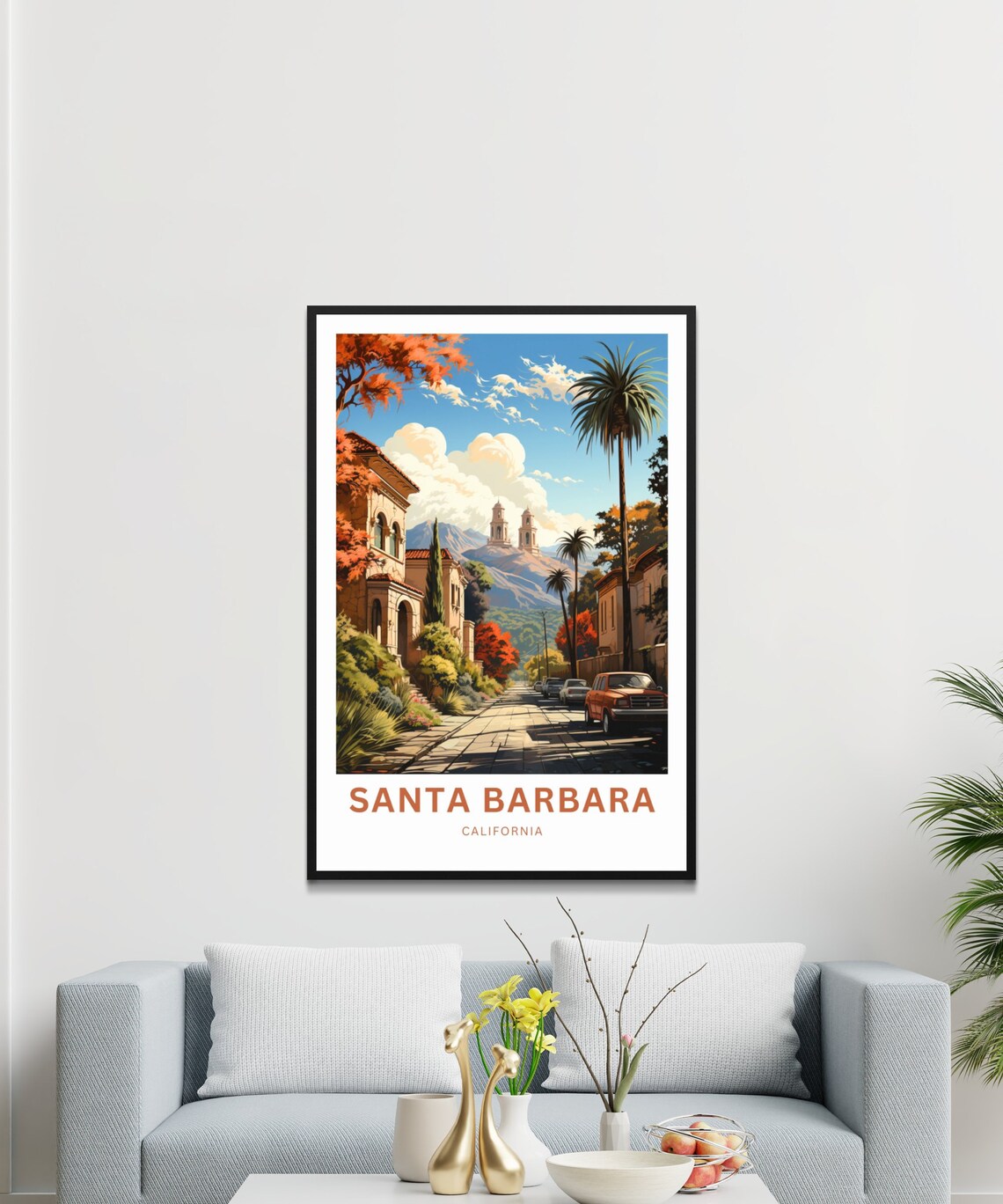 Santa Barbara California Palm Street Mission View Travel Poster - Image 3