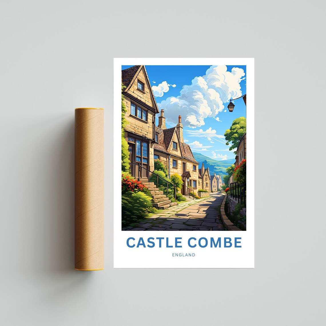Castle Combe England Cobblestone Street Cottage Personalized Poster - Image 4