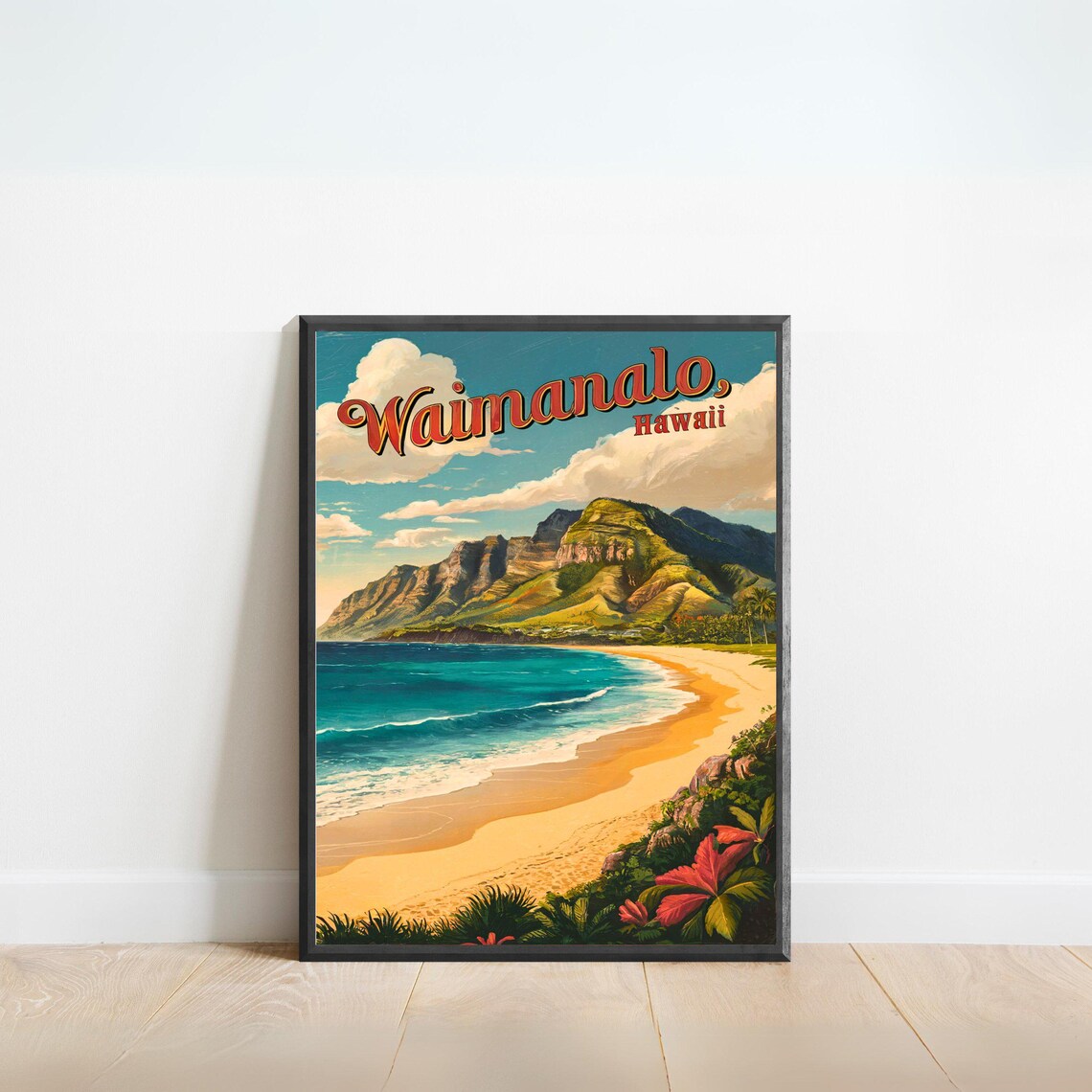 Waimanalo Vintage Travel Poster, Hawaii Art Print