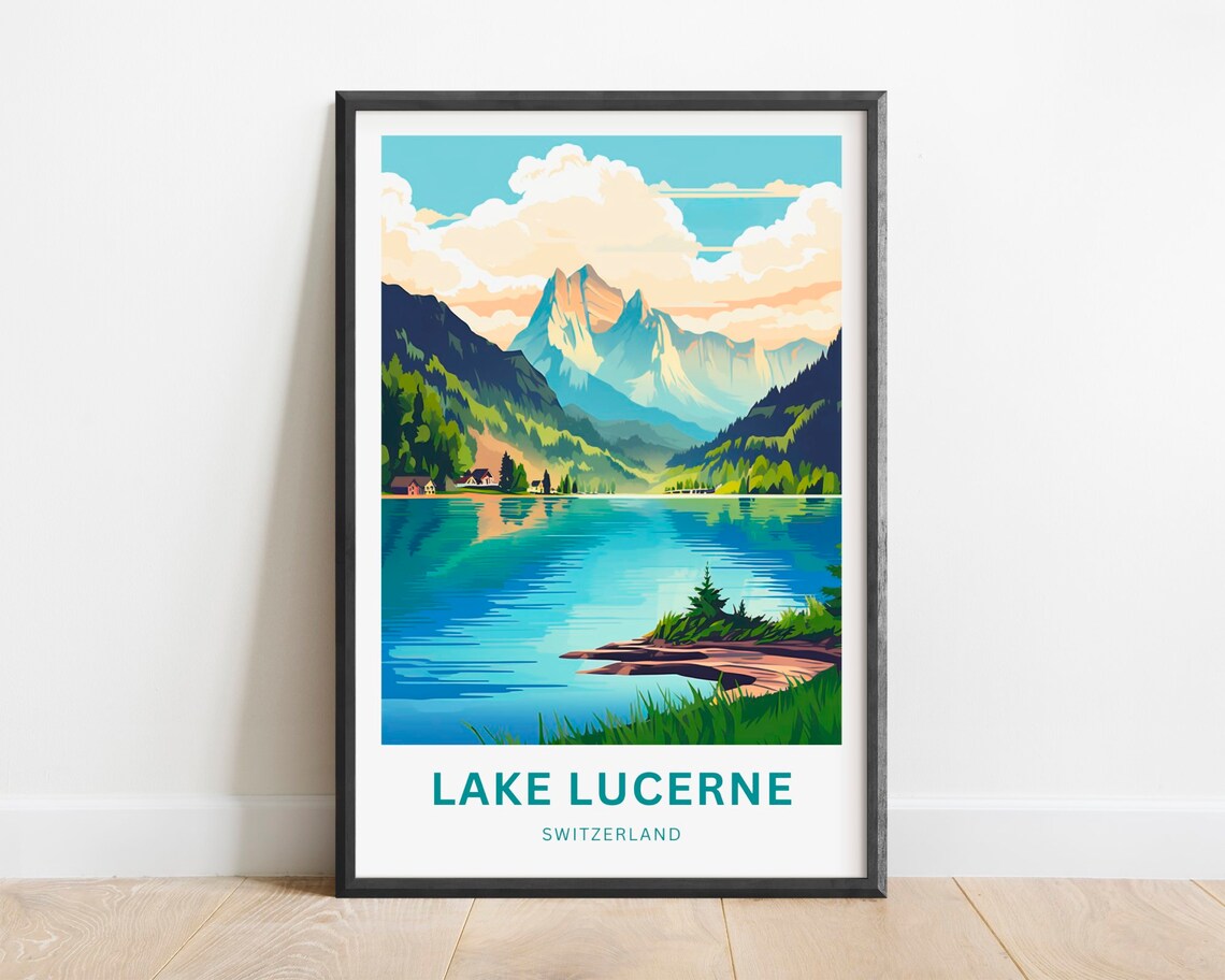 Lake Lucerne Switzerland Turquoise Lake Alpine Peaks Travel Poster