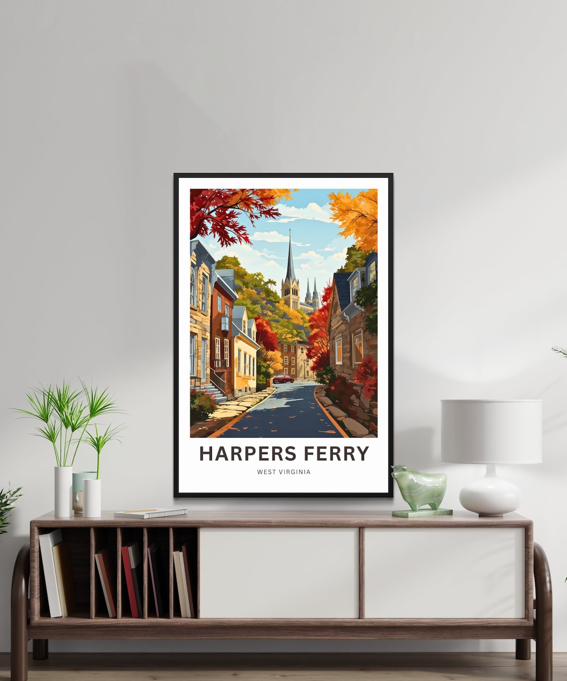 Harpers Ferry Autumn Street Red Maples Cathedral View Travel Poster - Image 2