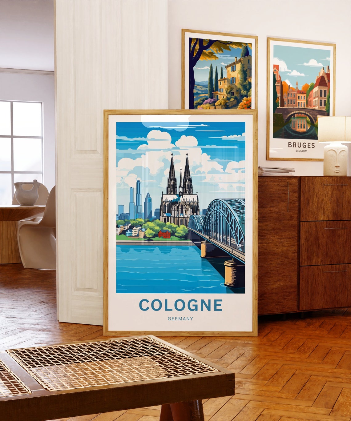 Cologne Germany Cathedral Bridge Bright Blue Sky View Poster - Image 5