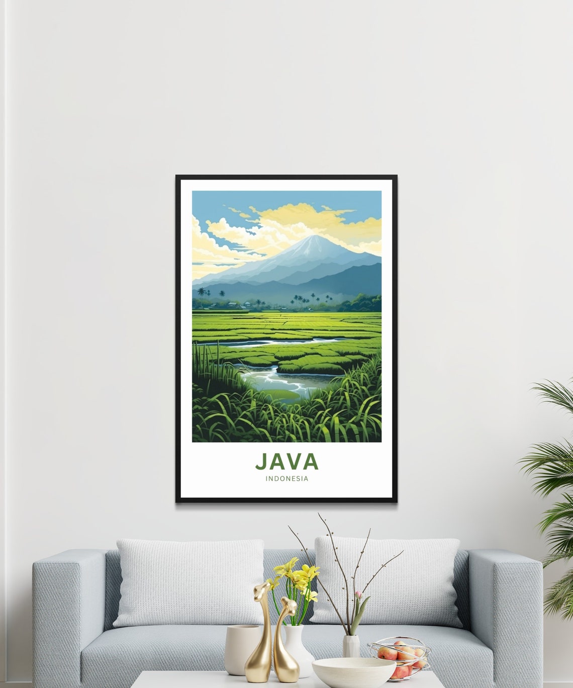 Java Indonesia Personalized Rice Paddy Fields Volcano Travel Poster - Image 3