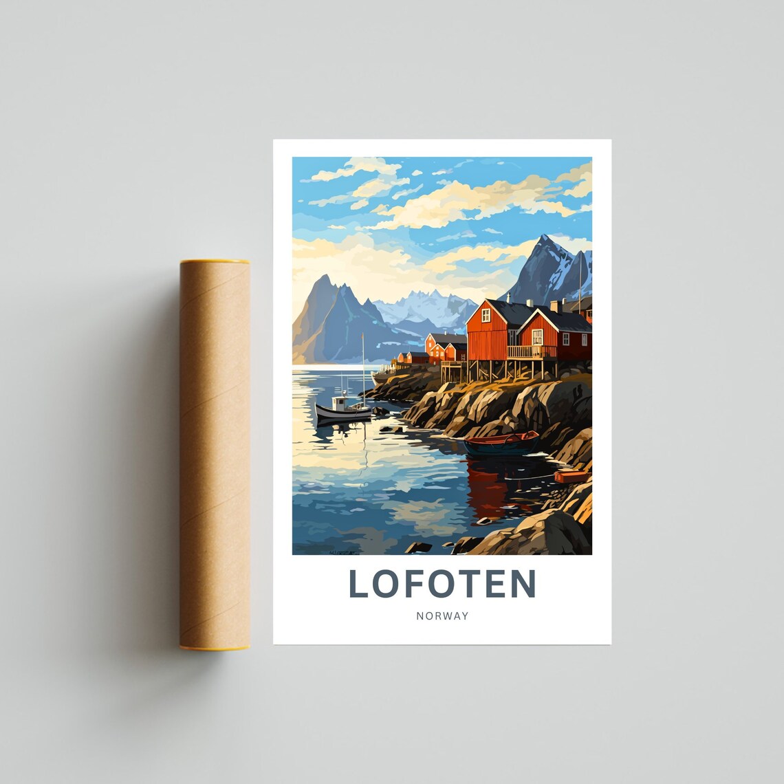 Lofoten Norway Red Fishing Cabins Boats Mountain Personalized Poster - Image 4