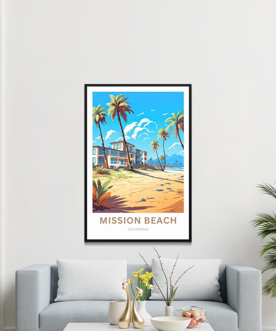 Mission Beach California Beachfront Condos Palms Travel Poster - Image 3