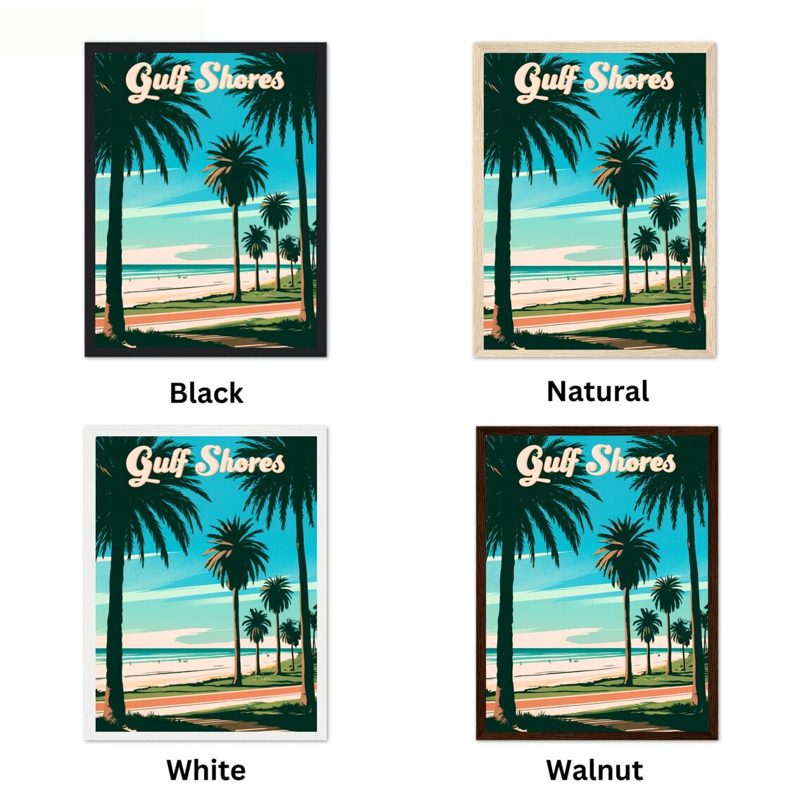 Gulf Shores Retro Palm Beach Vintage Coastline Travel Poster - Image 4