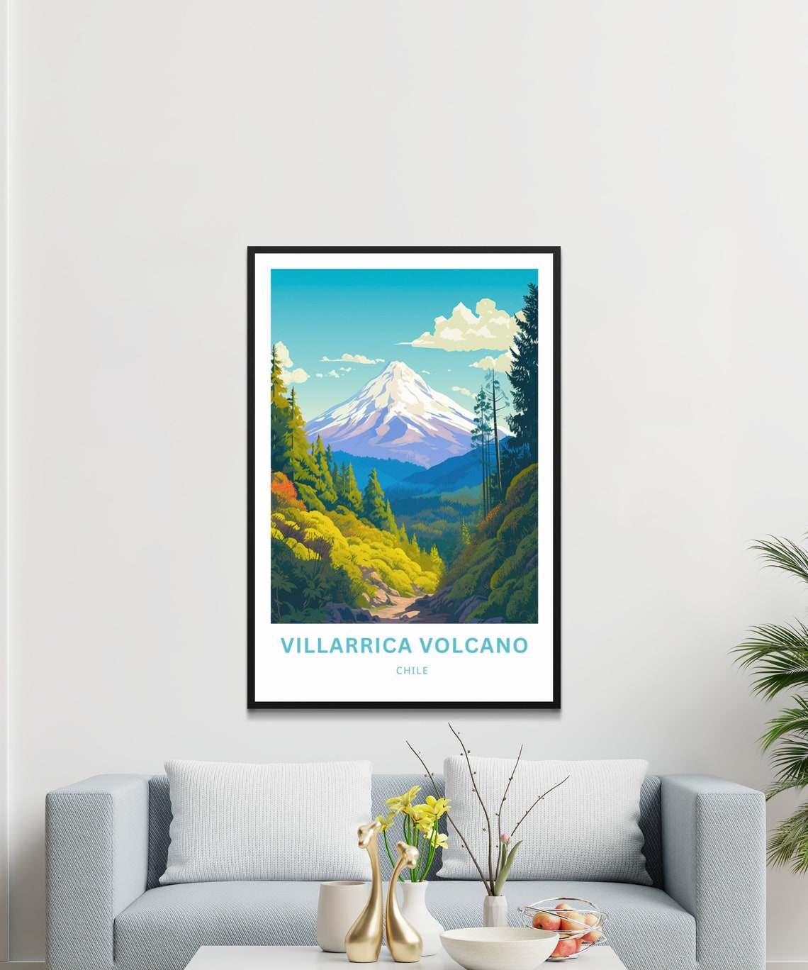 Personalized Villarrica Volcano Chile Snowy Summit Forest Poster - Image 3